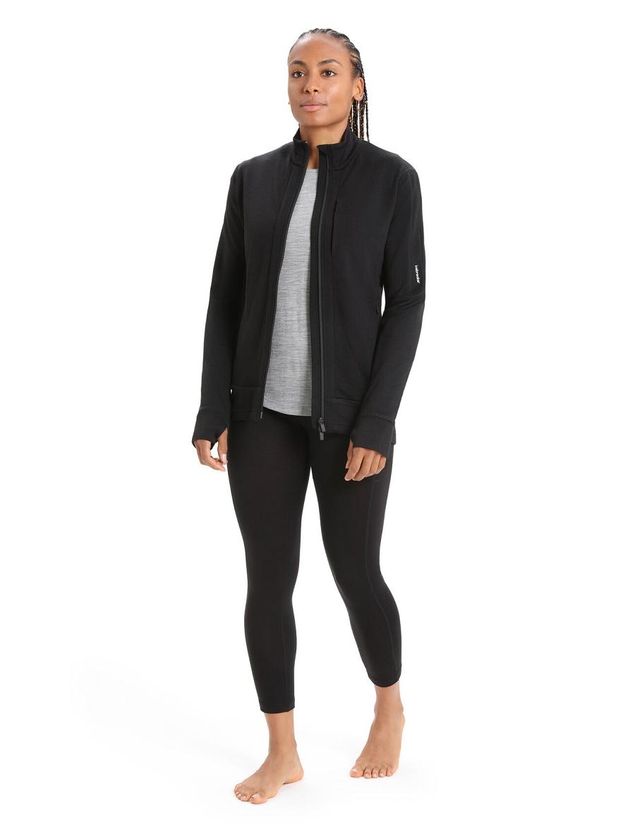 Bluzy Z Kapturem Icebreaker Merino Quantum III Long Sleeve Zip Damskie Czarne | PL 1266BEXC